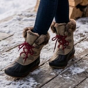 [Call It Spring] Faux Fur Duck Toe Lace Up Winter Boots Women 10